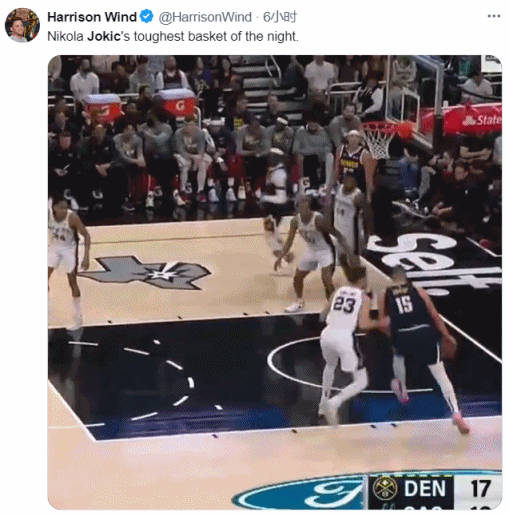 约基奇头球攻门！掘记：这是他今天最难的进球