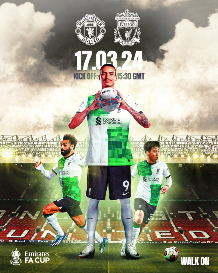 利物浦晒双红会海报：努涅斯C位，萨拉赫、远藤航出镜