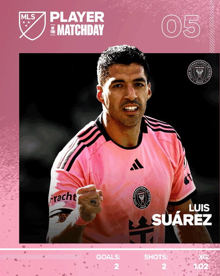 对华盛顿替补双响，苏亚雷斯获大联盟比赛日最佳球员奖