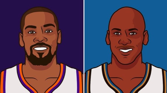 近两位35岁+且场均打37+分钟的球员：本季杜兰特 21年前40岁乔丹