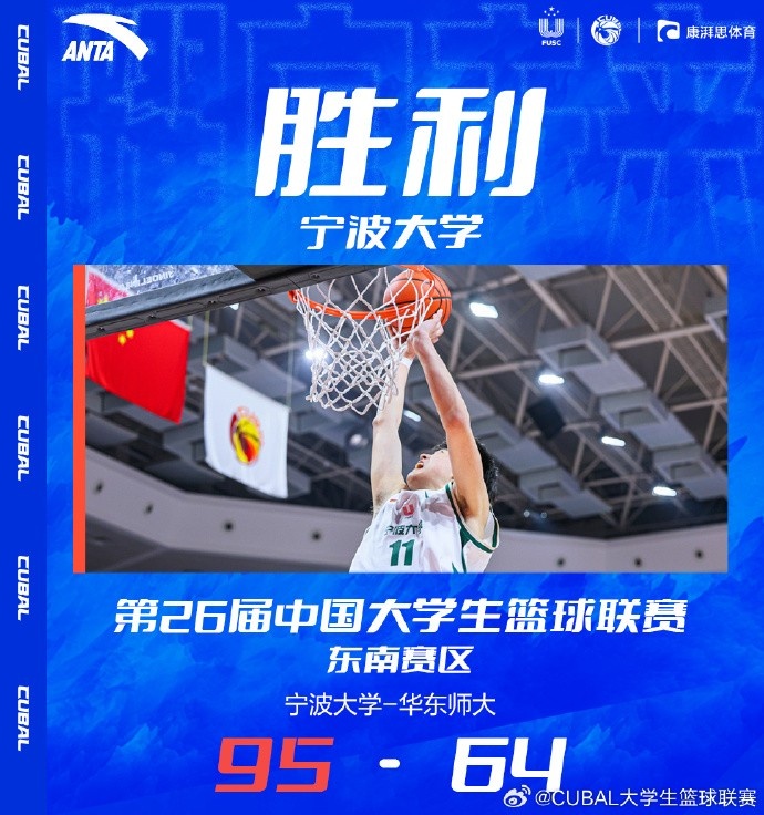 CUBAL-王凡懿23+6+5 卢嘉俊16+5 宁波大学轻取华东师大